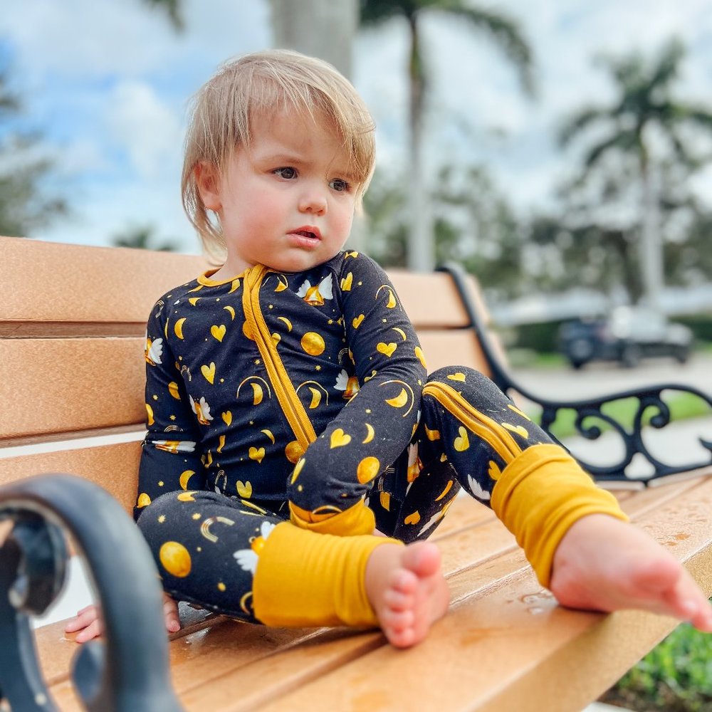 Children's Bamboo Zippy Pajama | Hearts Galaxy Moon | Celestial Bells